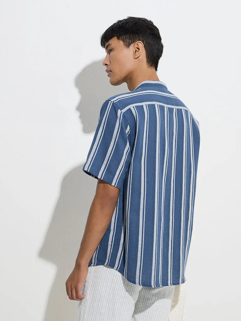 ETA Blue Stripe Printed Relaxed-Fit Cotton Shirt
