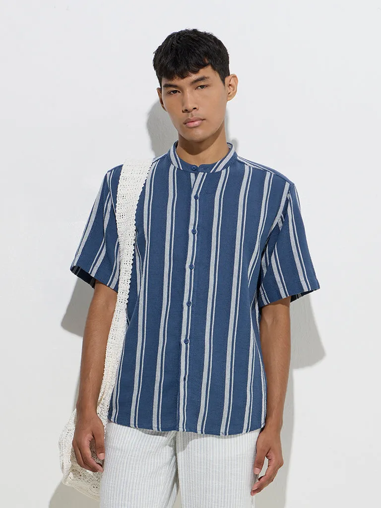ETA Blue Stripe Printed Relaxed-Fit Cotton Shirt
