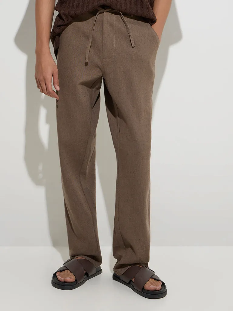 ETA Brown Relaxed-Fit Mid-Rise Cotton-Blend Chinos
