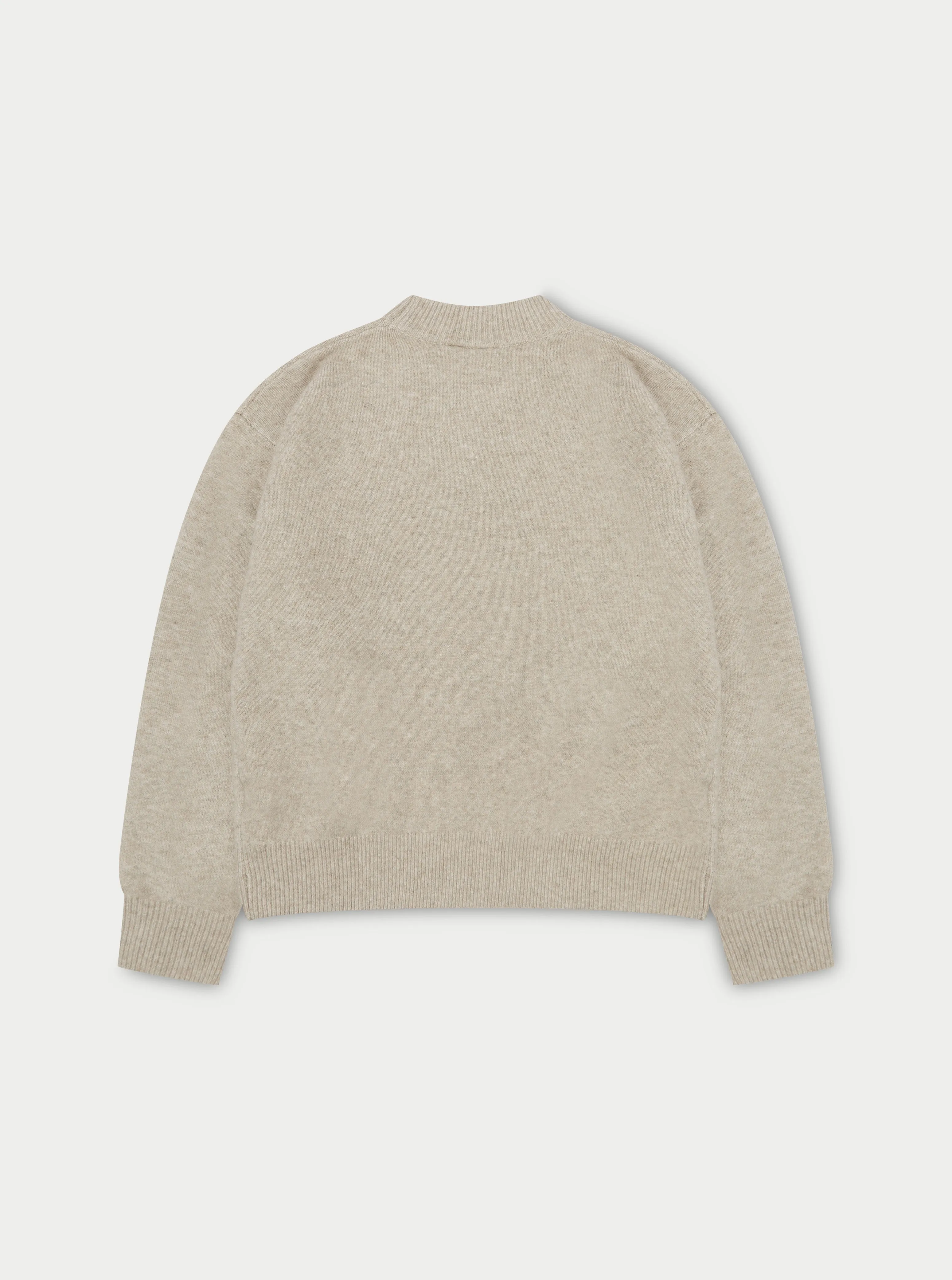 FLUFFY EMBLEM KNITTED CREW - BEIGE