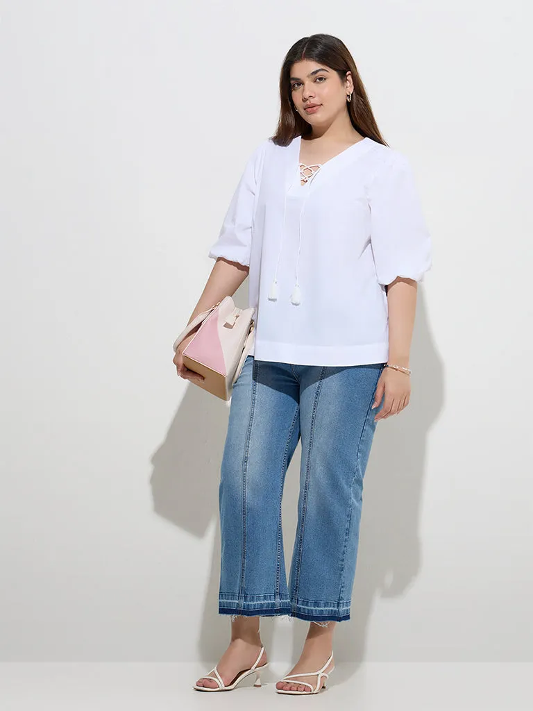 Gia White Solid Cotton Top
