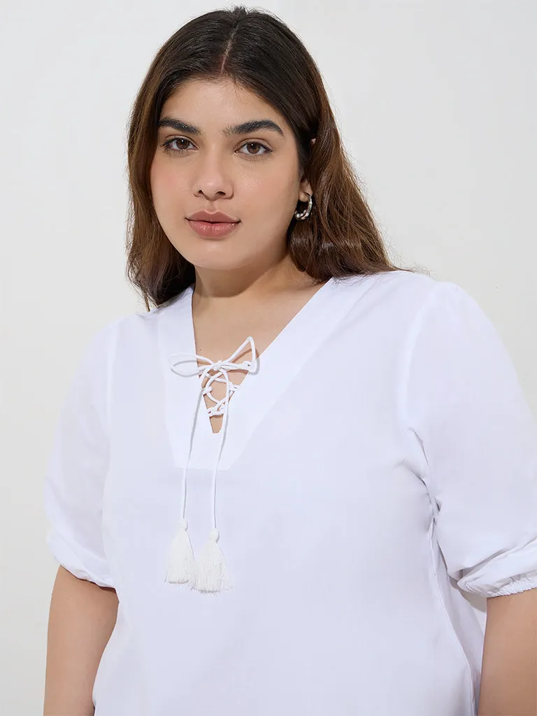 Gia White Solid Cotton Top