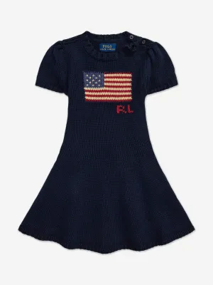 Girls Cotton Flag Dress in Navy