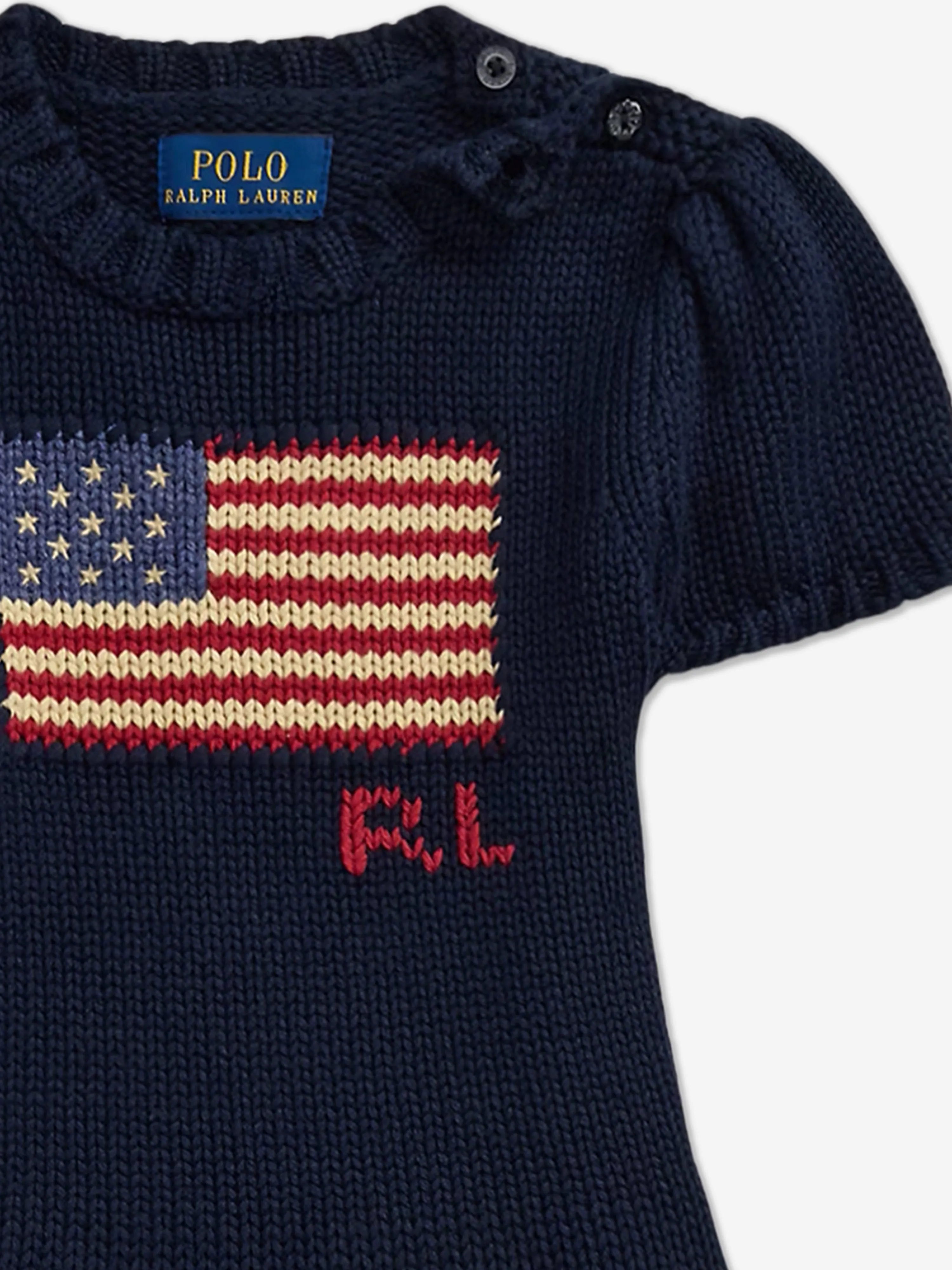 Girls Cotton Flag Dress in Navy