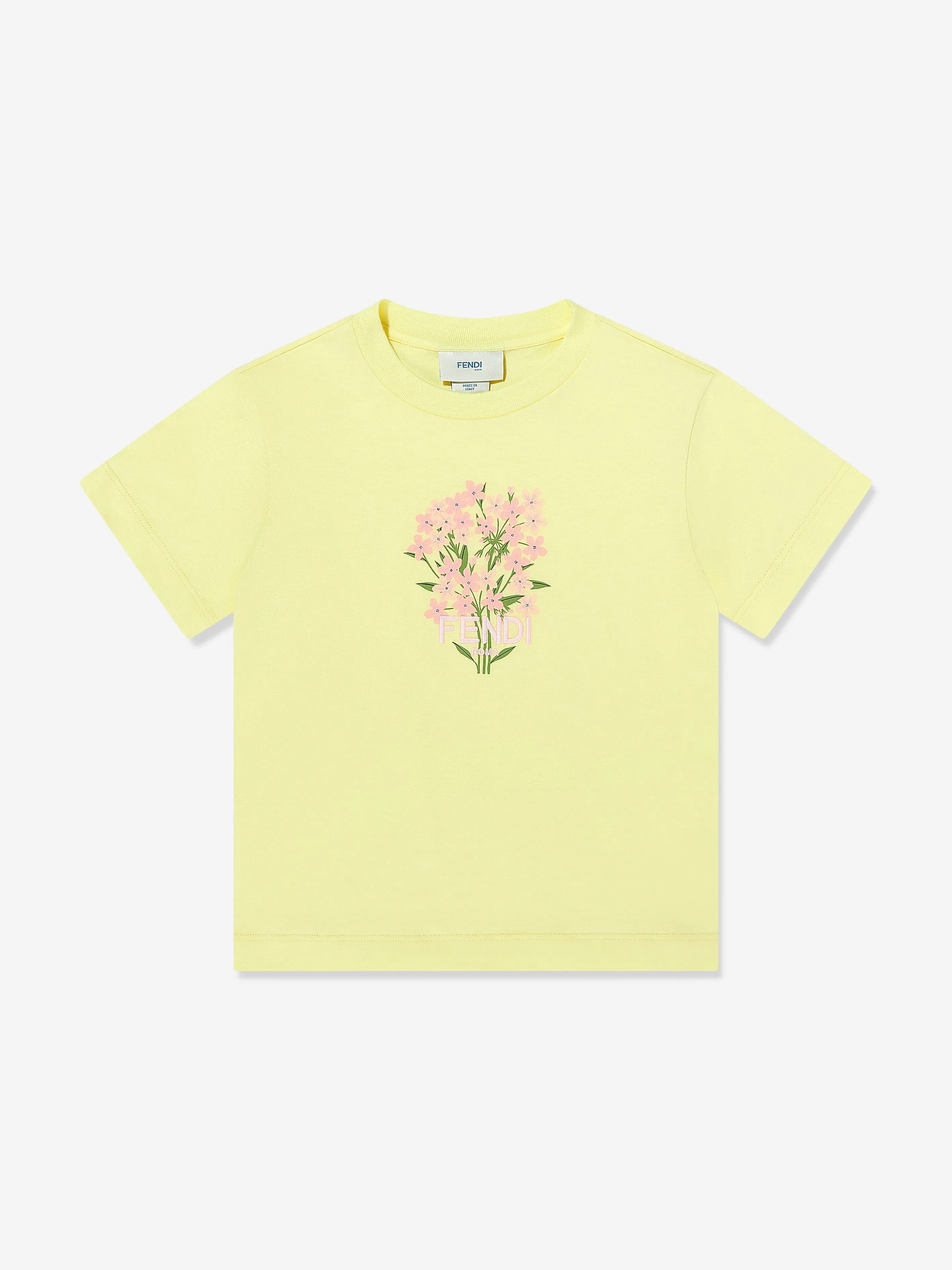 Girls Flower Embroidered T-Shirt in Yellow