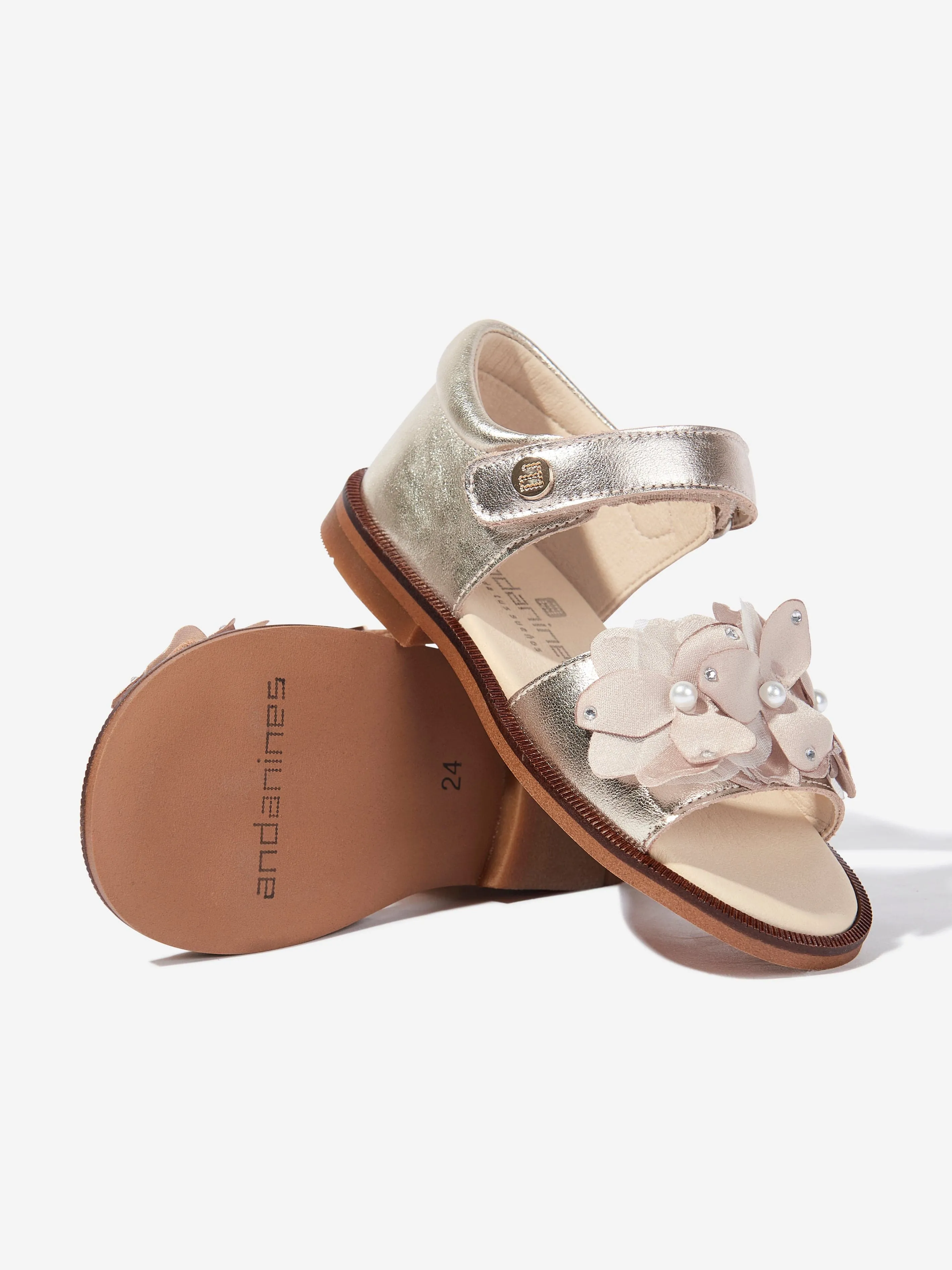 Girls Flower Sandals in Gold
