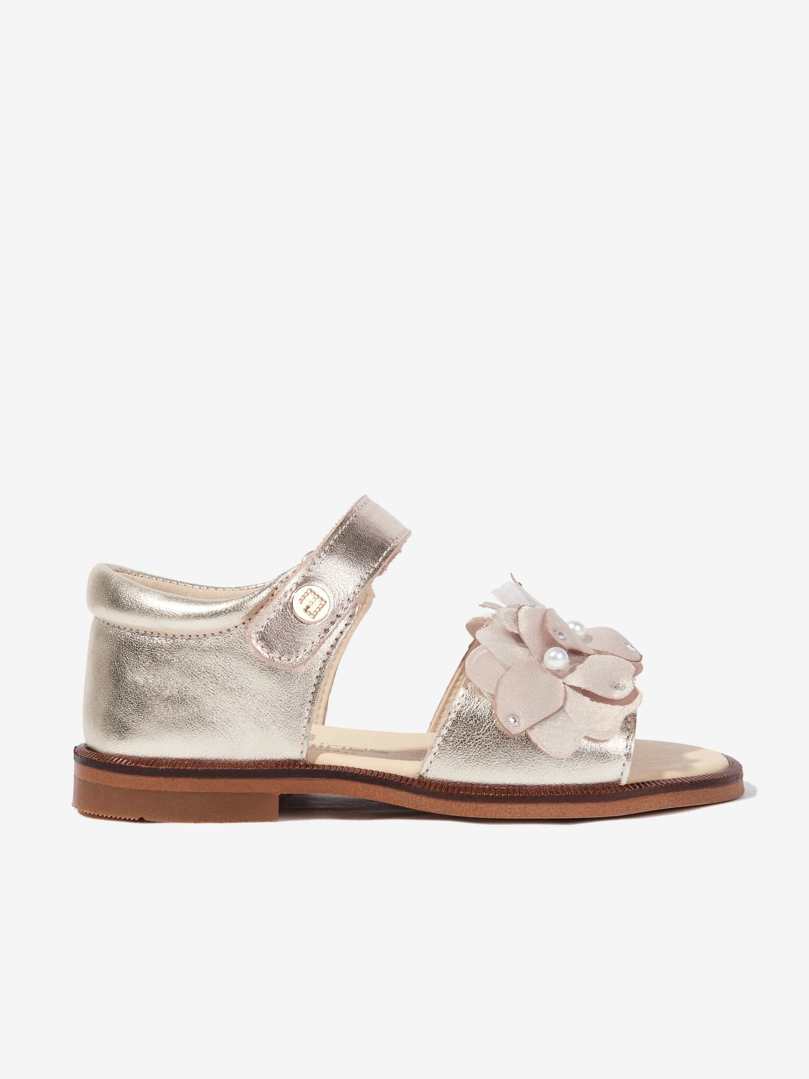 Girls Flower Sandals in Gold