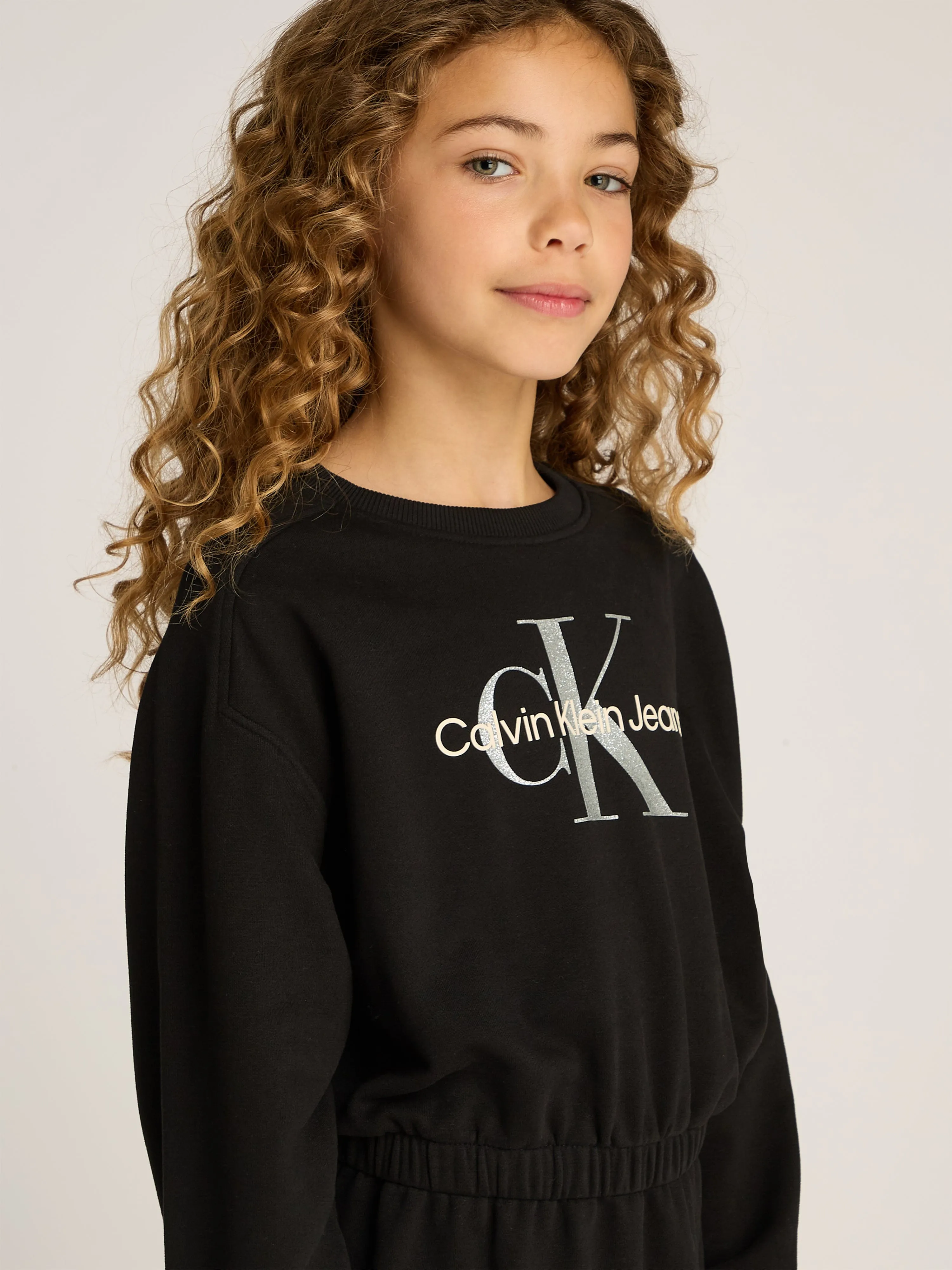 Girls Glitter Monologo Sweater Dress in Black