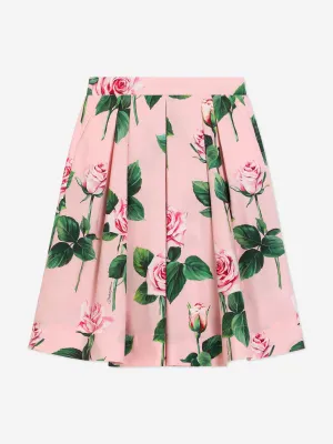 Girls Rose Print Skirt in Pink