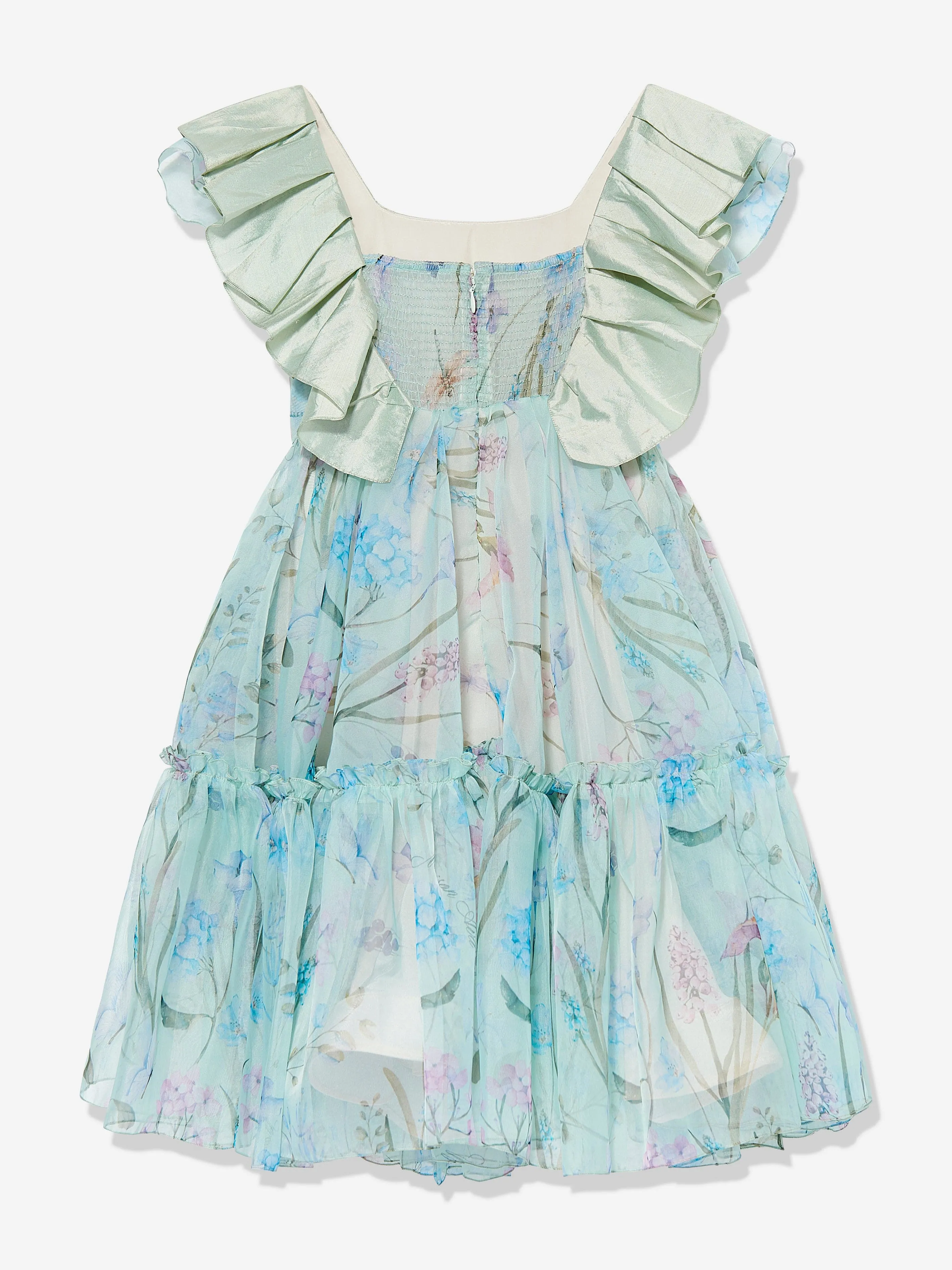 Girls Selena Floral Ruffle Occaion Dress in Blue