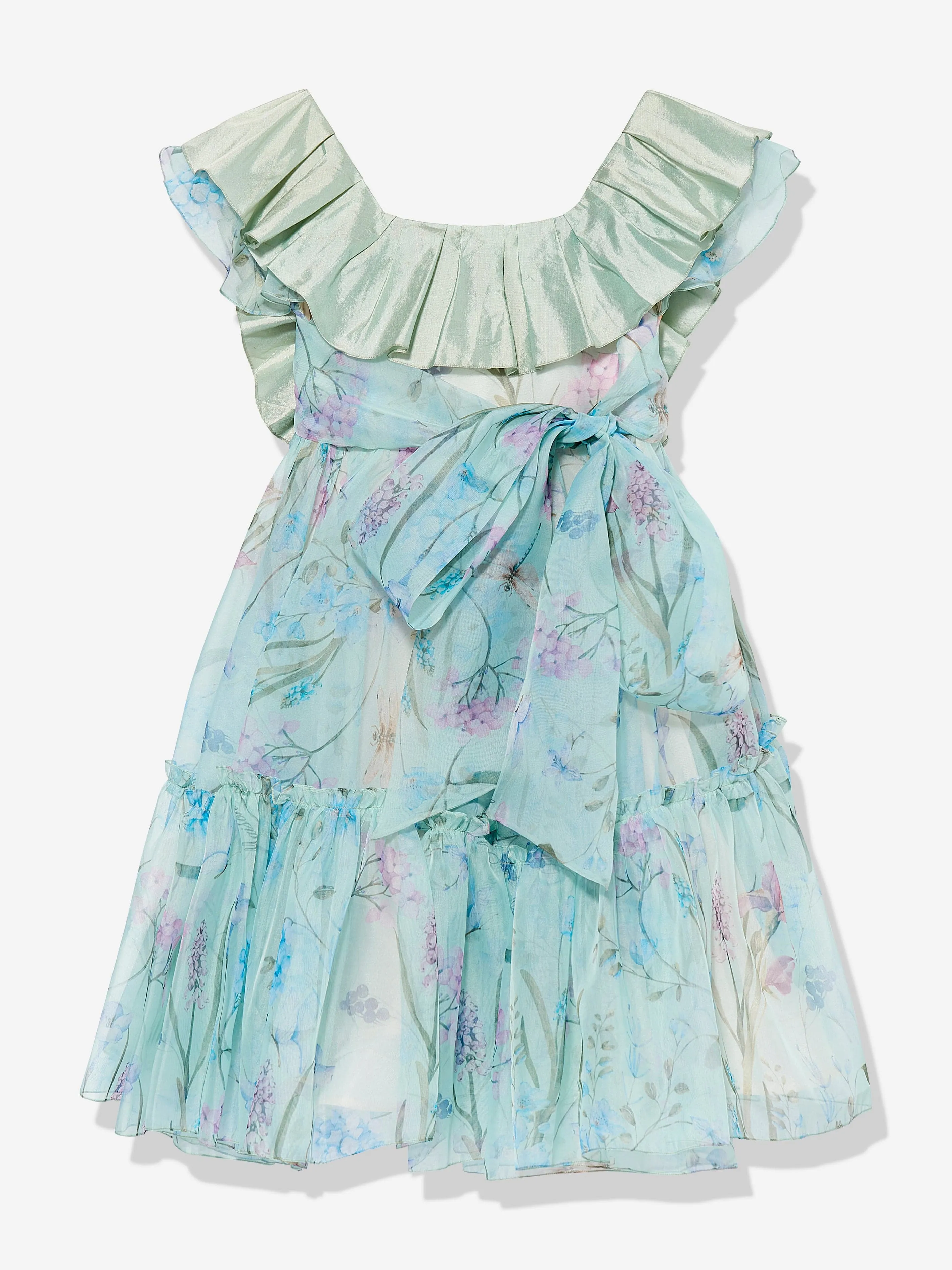Girls Selena Floral Ruffle Occaion Dress in Blue