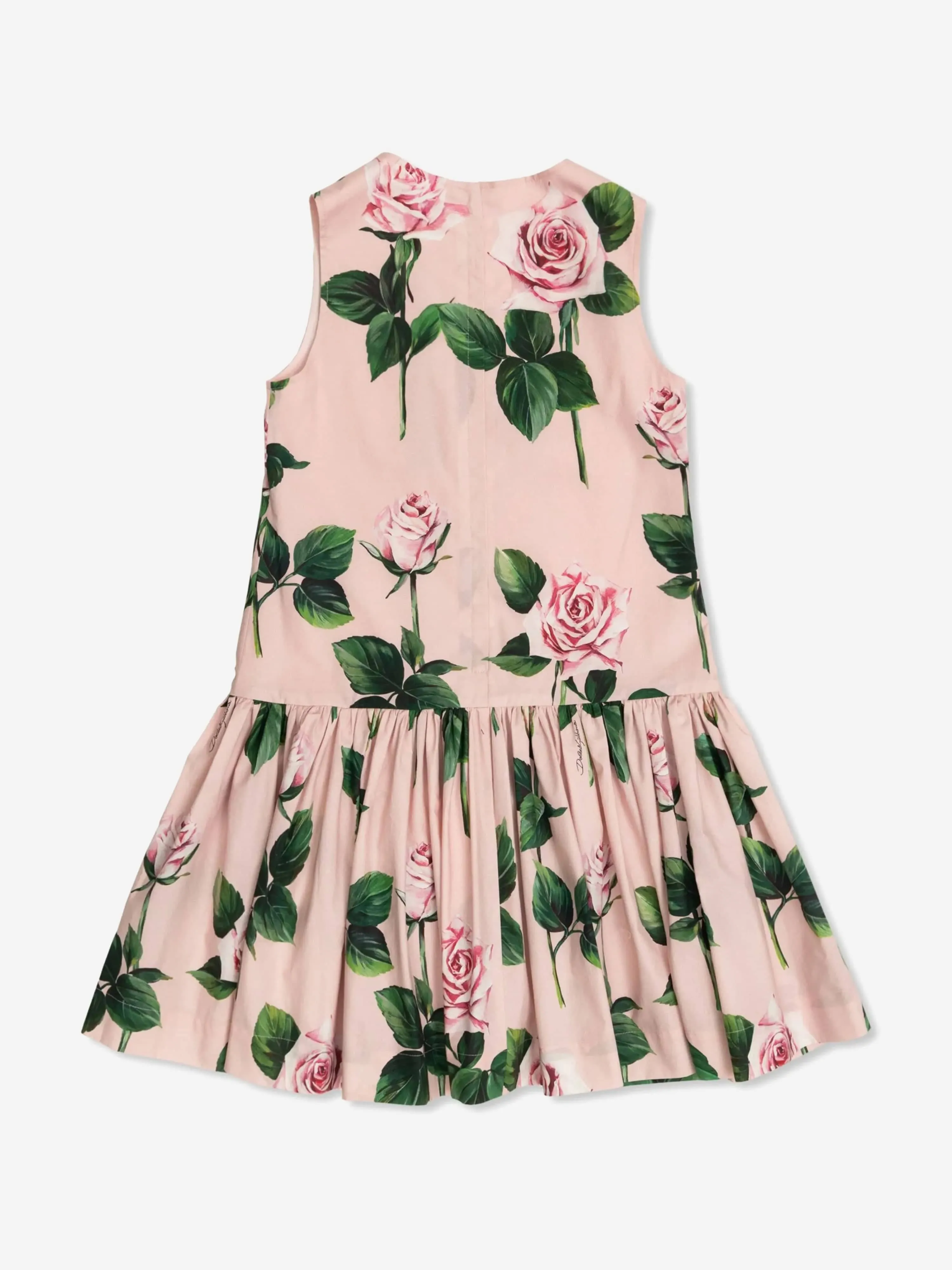 Girls Sleeveless Rose Print Dress in Pink