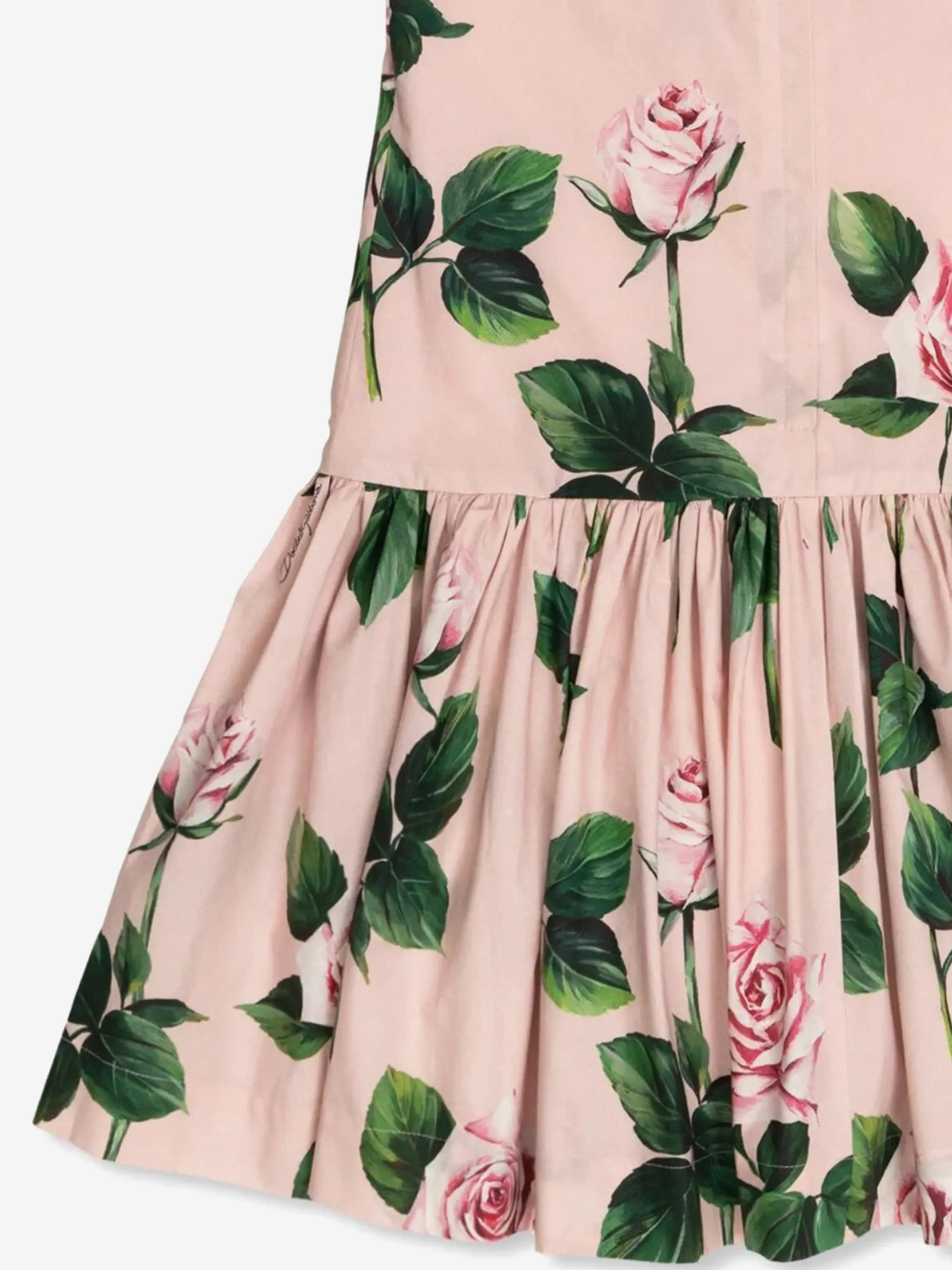 Girls Sleeveless Rose Print Dress in Pink