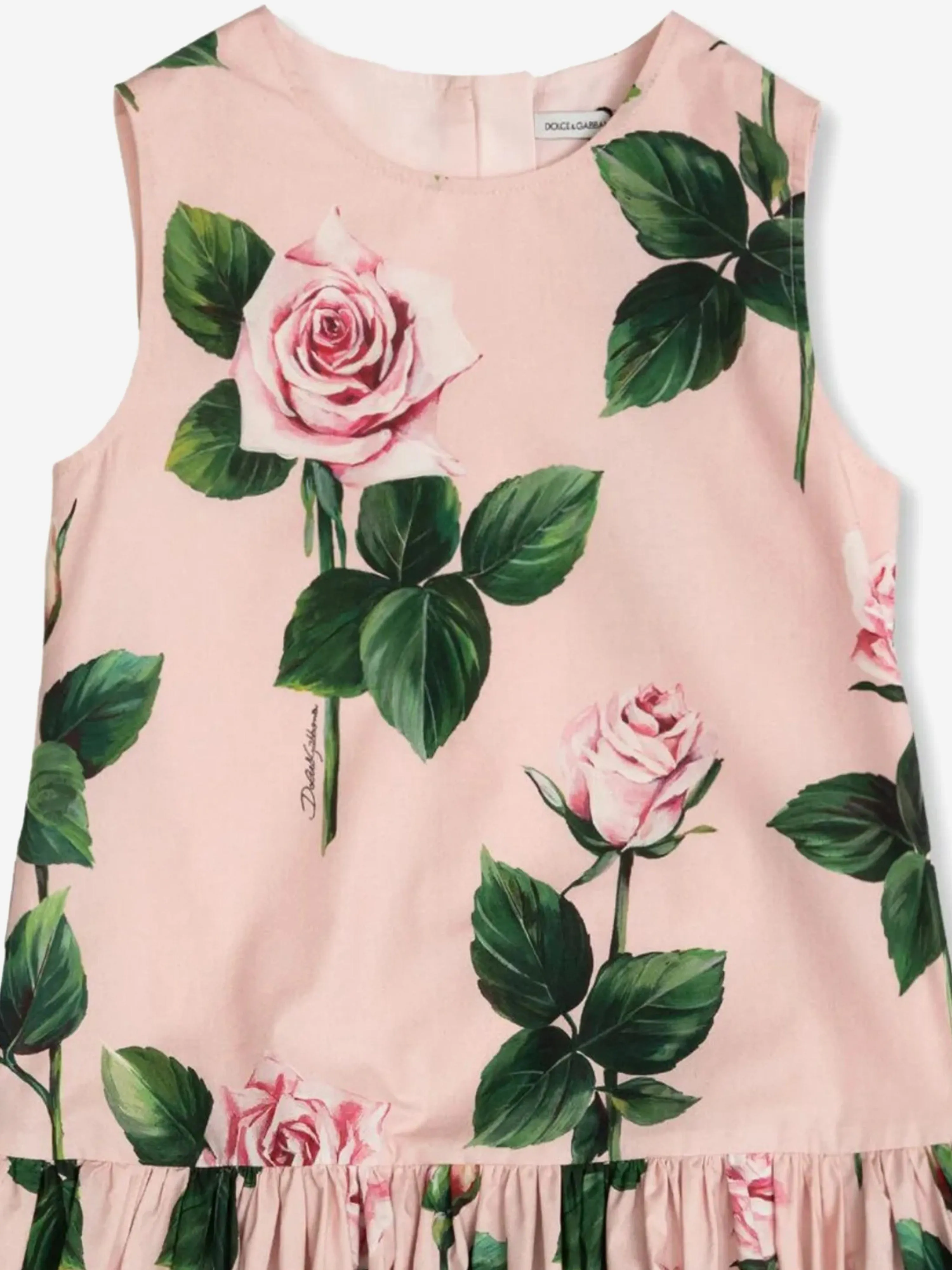 Girls Sleeveless Rose Print Dress in Pink