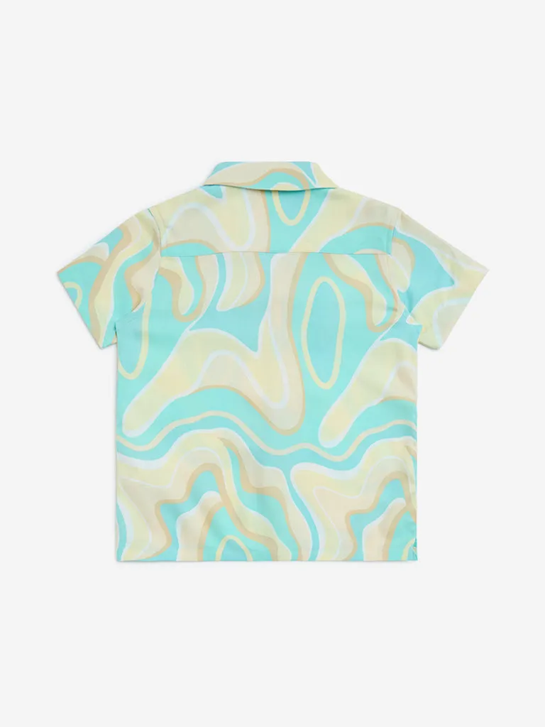 HOP Kids Multicolour Marble Printed Resort-Fit Shirt