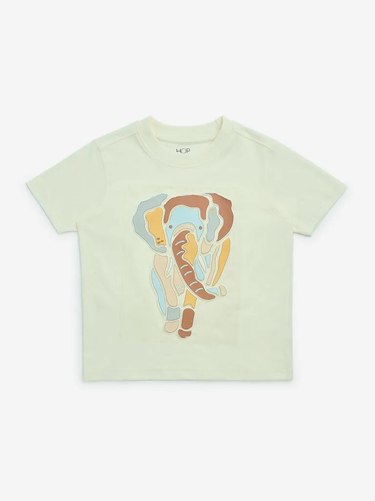 HOP Kids Off-White Animal Printed Cotton T-Shirt