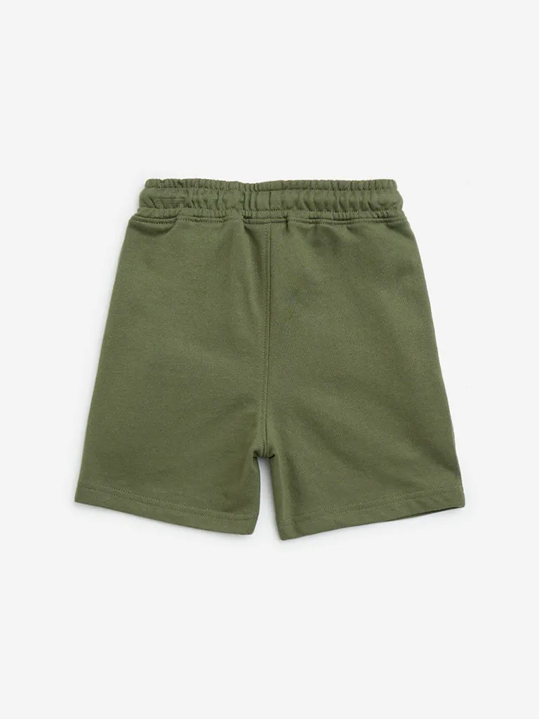 HOP Kids Olive Mid-Rise Cotton-Blend Shorts