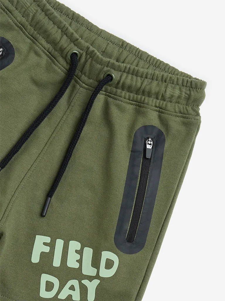 HOP Kids Olive Mid-Rise Cotton-Blend Shorts