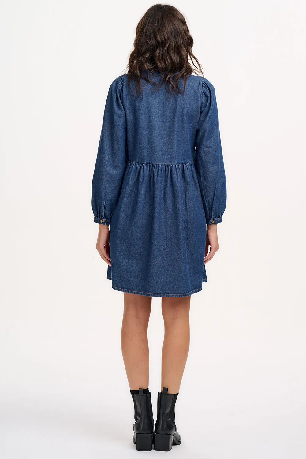 Karen Mini Smock Dress - Deep Blue Denim
