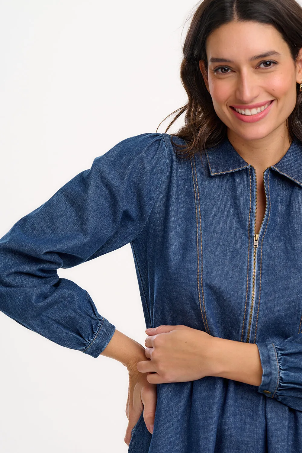 Karen Mini Smock Dress - Deep Blue Denim