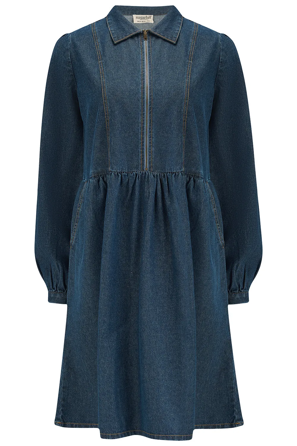 Karen Mini Smock Dress - Deep Blue Denim