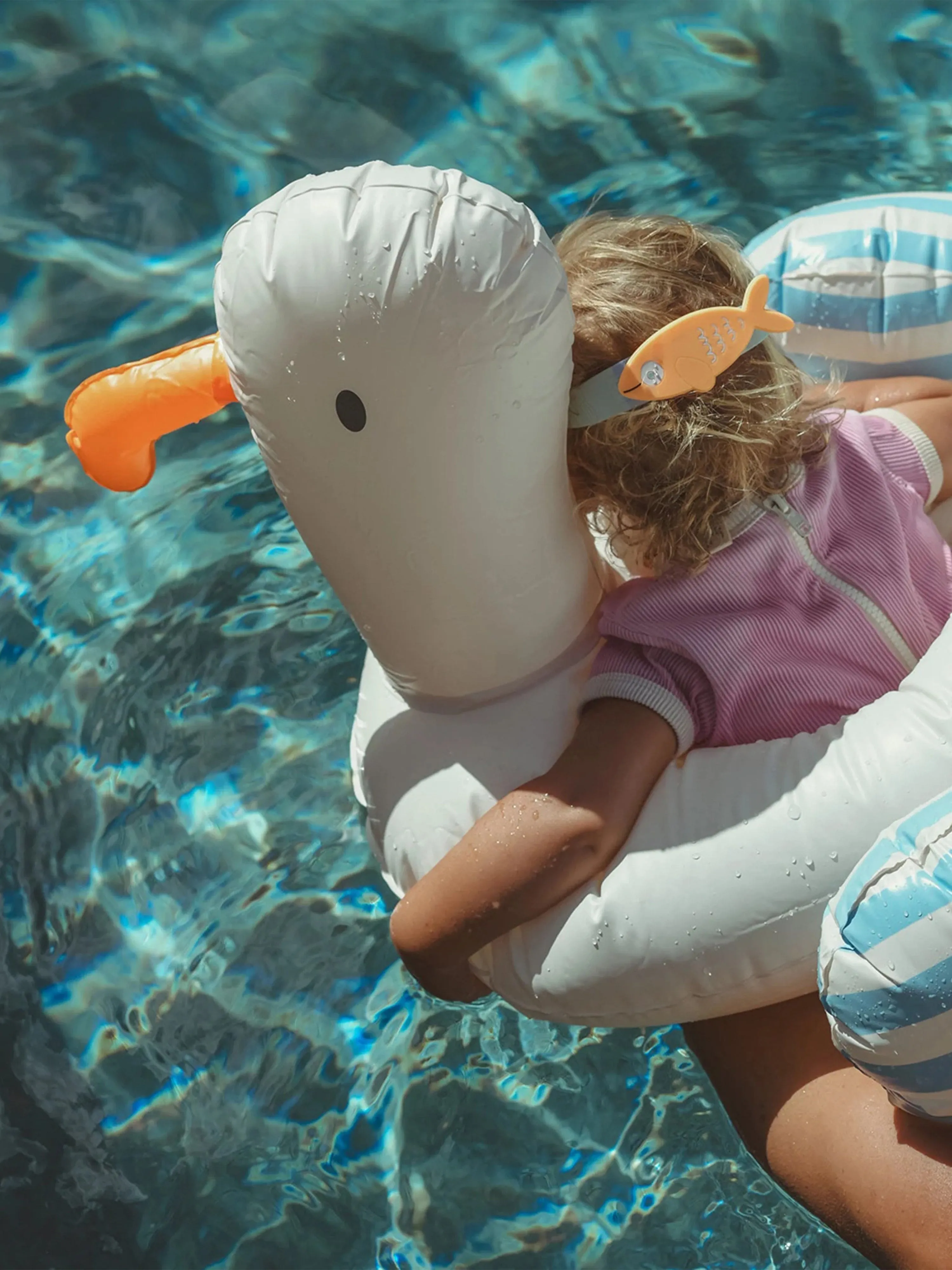Kids Striped Tube Pool Ring Sid the Seagull in White (70cm)