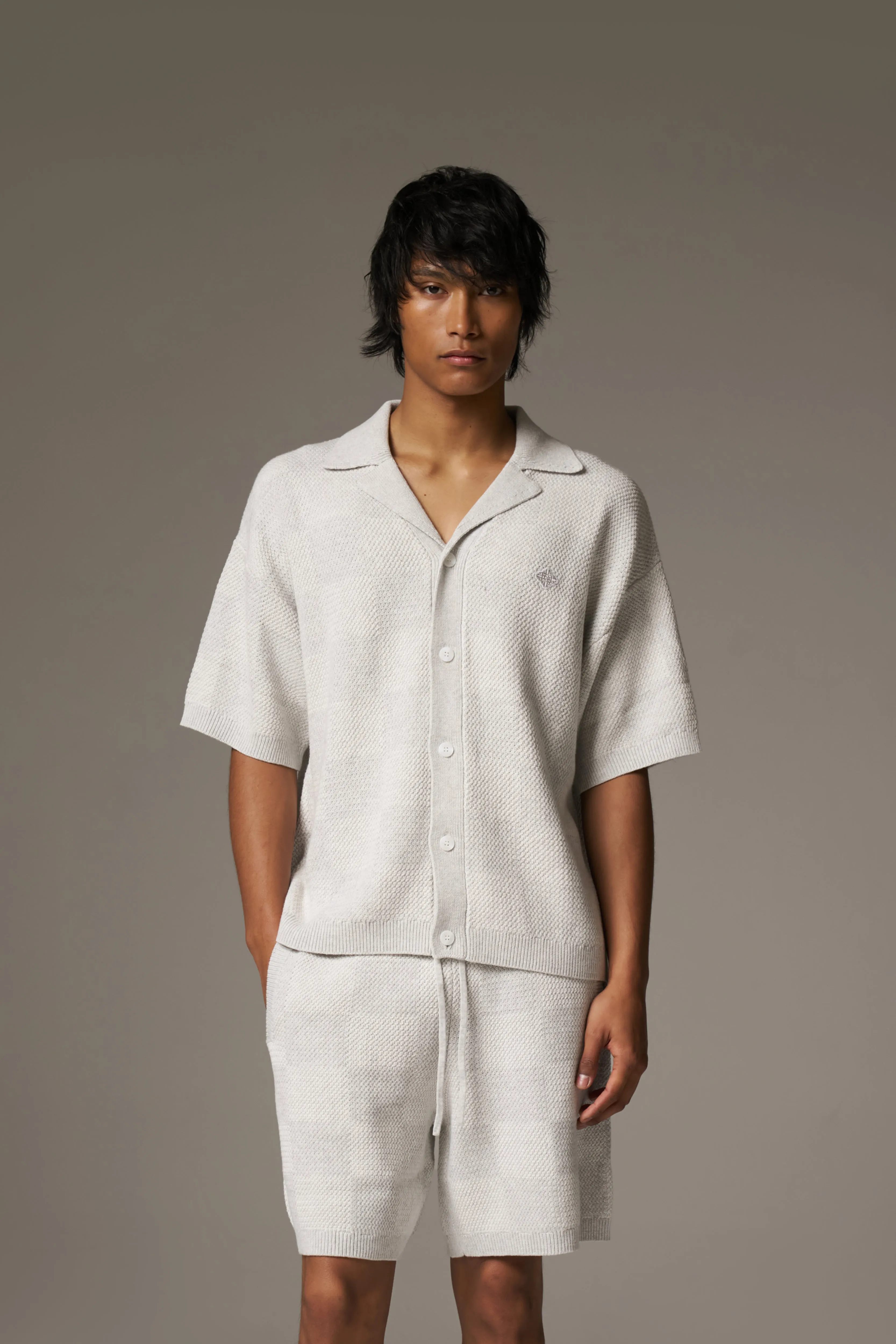 KNITTED CHECKERBOARD SHIRT - GREY