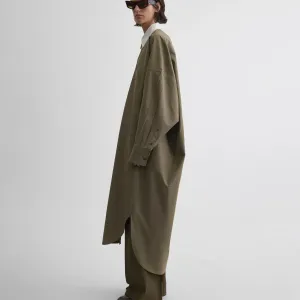 LONG SHIRT DRESS | tobacco white pinstripe cotton
