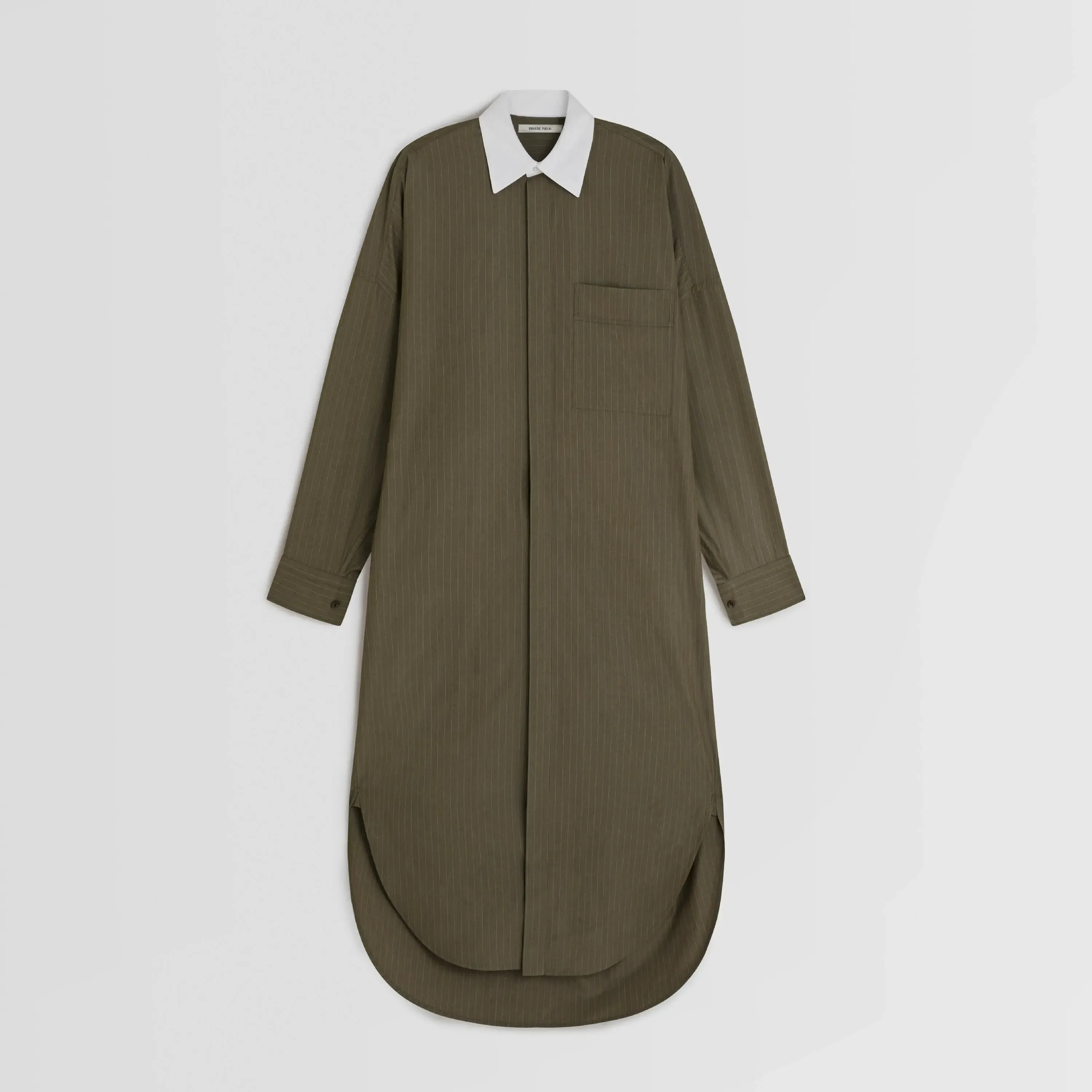 LONG SHIRT DRESS | tobacco white pinstripe cotton