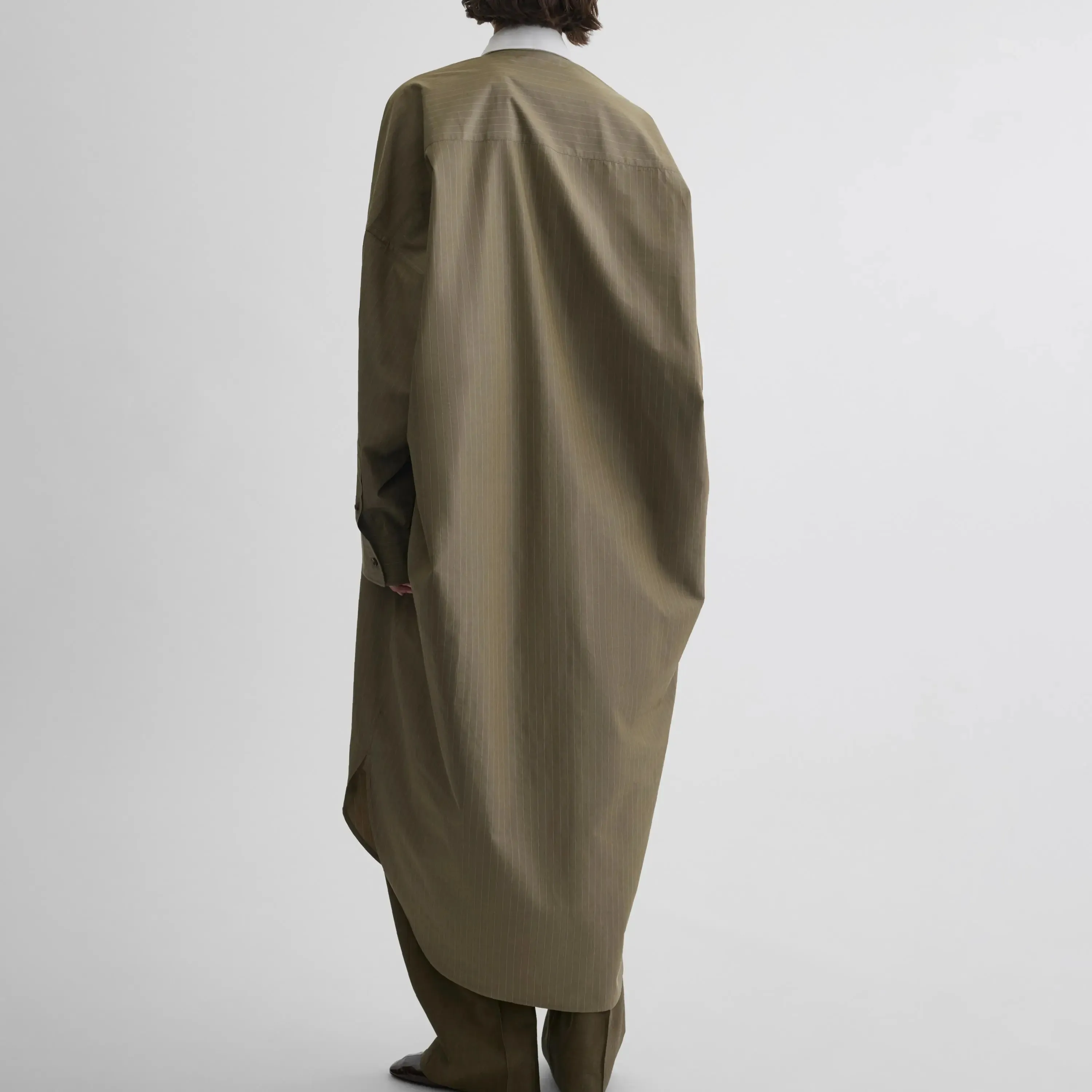 LONG SHIRT DRESS | tobacco white pinstripe cotton