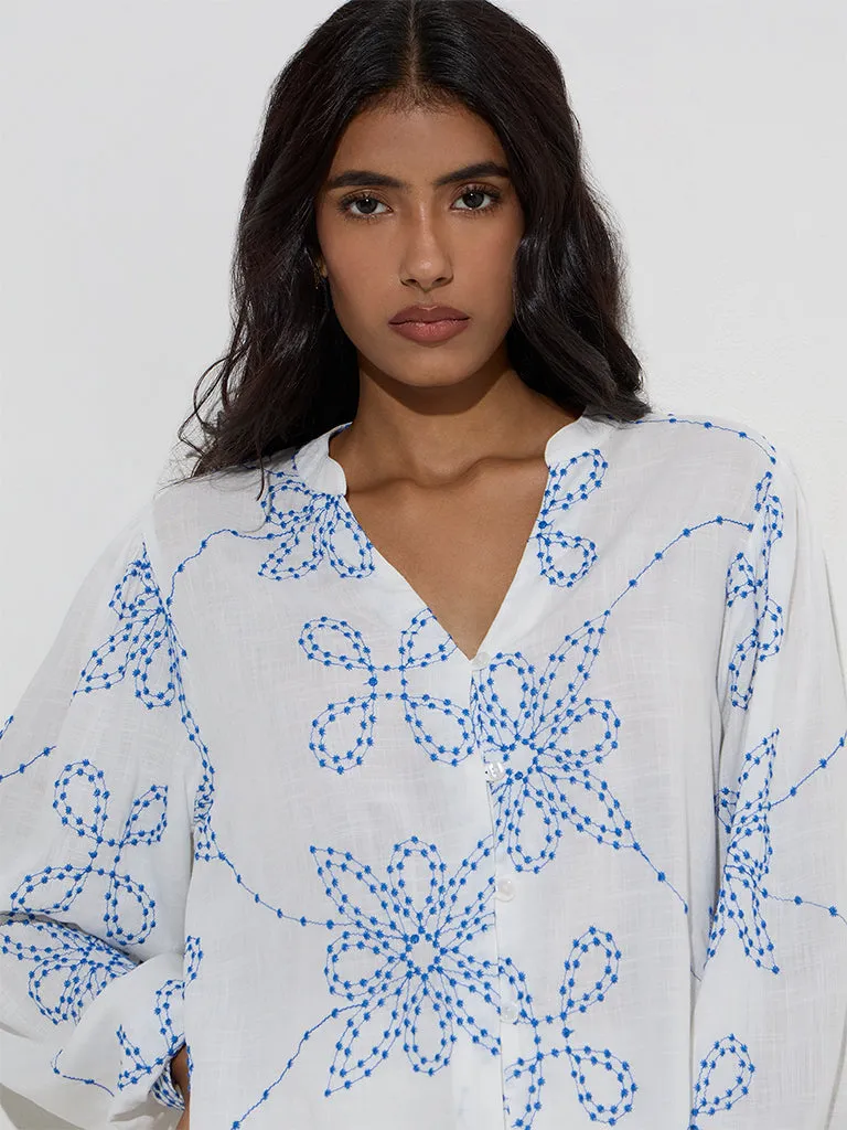 LOV White Floral Embroidered Top