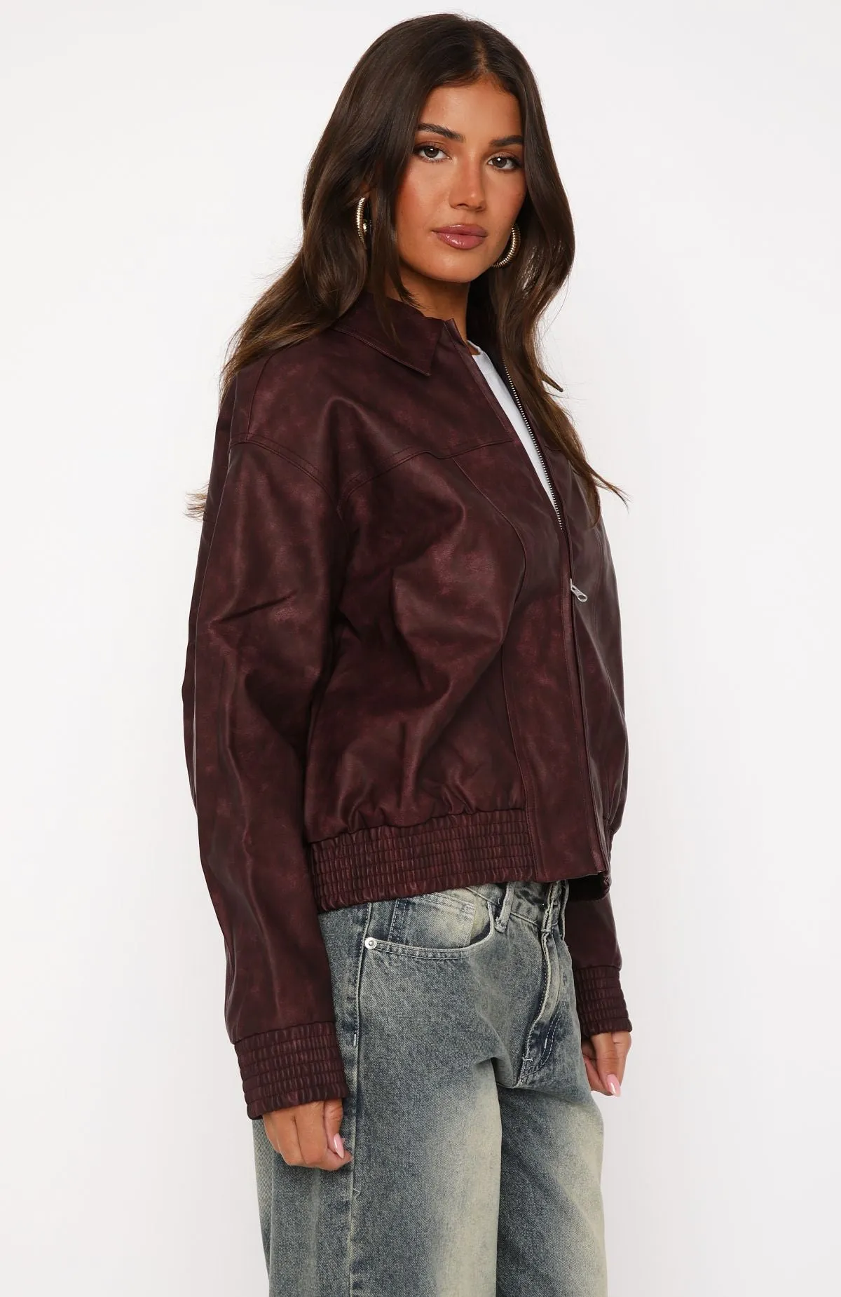 Make Things Right PU Bomber Jacket Plum