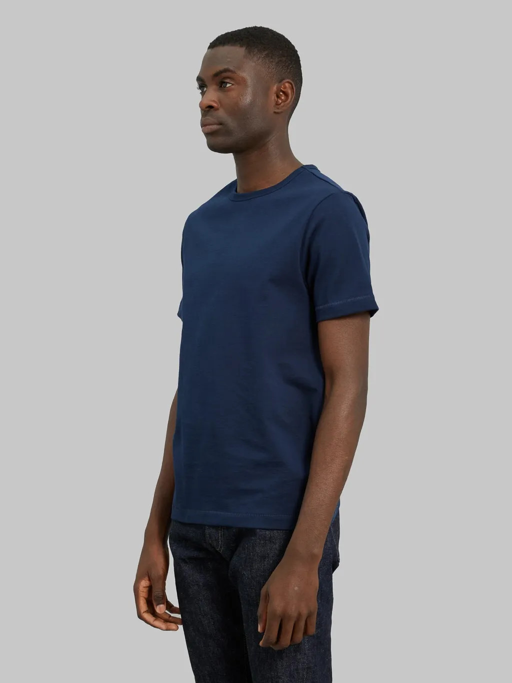 Merz b. Schwanen 215 2-Thread Heavyweight 7.2oz Crewneck Loopwheeled Classic Fit T-Shirt Ink Blue