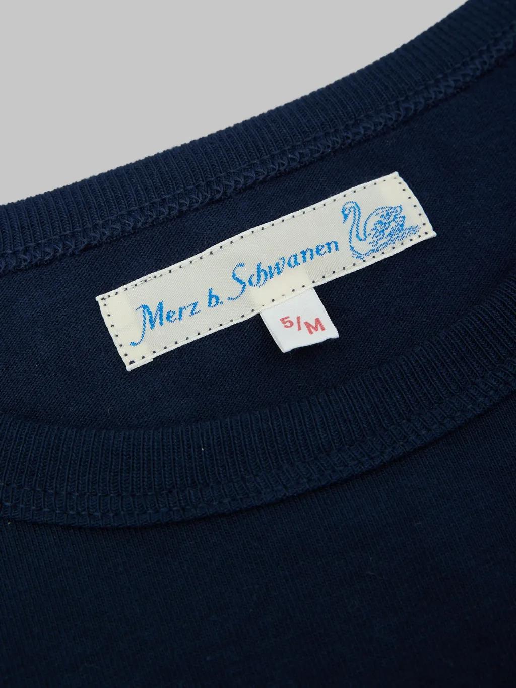 Merz b. Schwanen 215 2-Thread Heavyweight 7.2oz Crewneck Loopwheeled Classic Fit T-Shirt Ink Blue