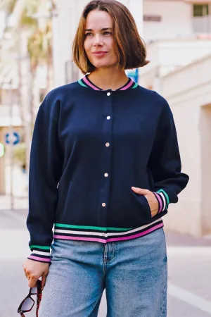 Monay Knitted Bomber - Navy. Sports Stripe