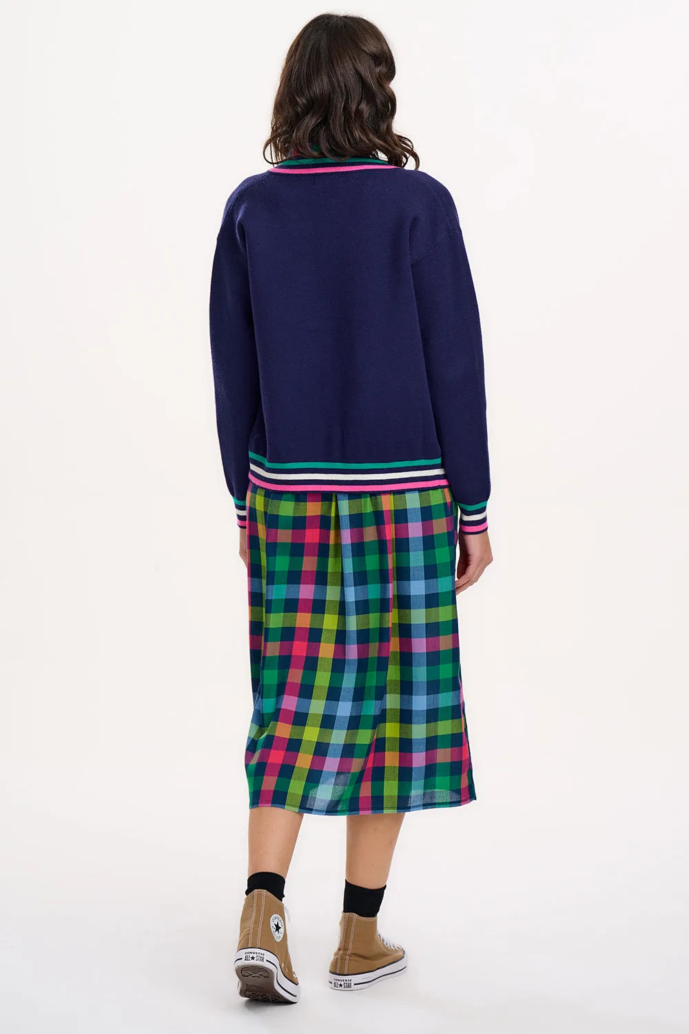 Monay Knitted Bomber - Navy. Sports Stripe