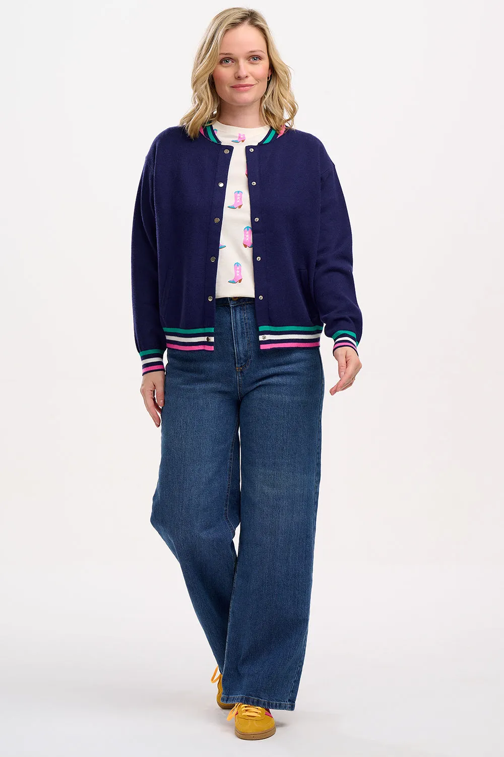 Monay Knitted Bomber - Navy. Sports Stripe