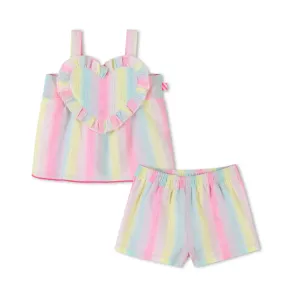 Multicolored Stripe Heart Shorts Set