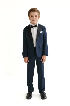 Navy Peak Lapel Trim Wool Suit