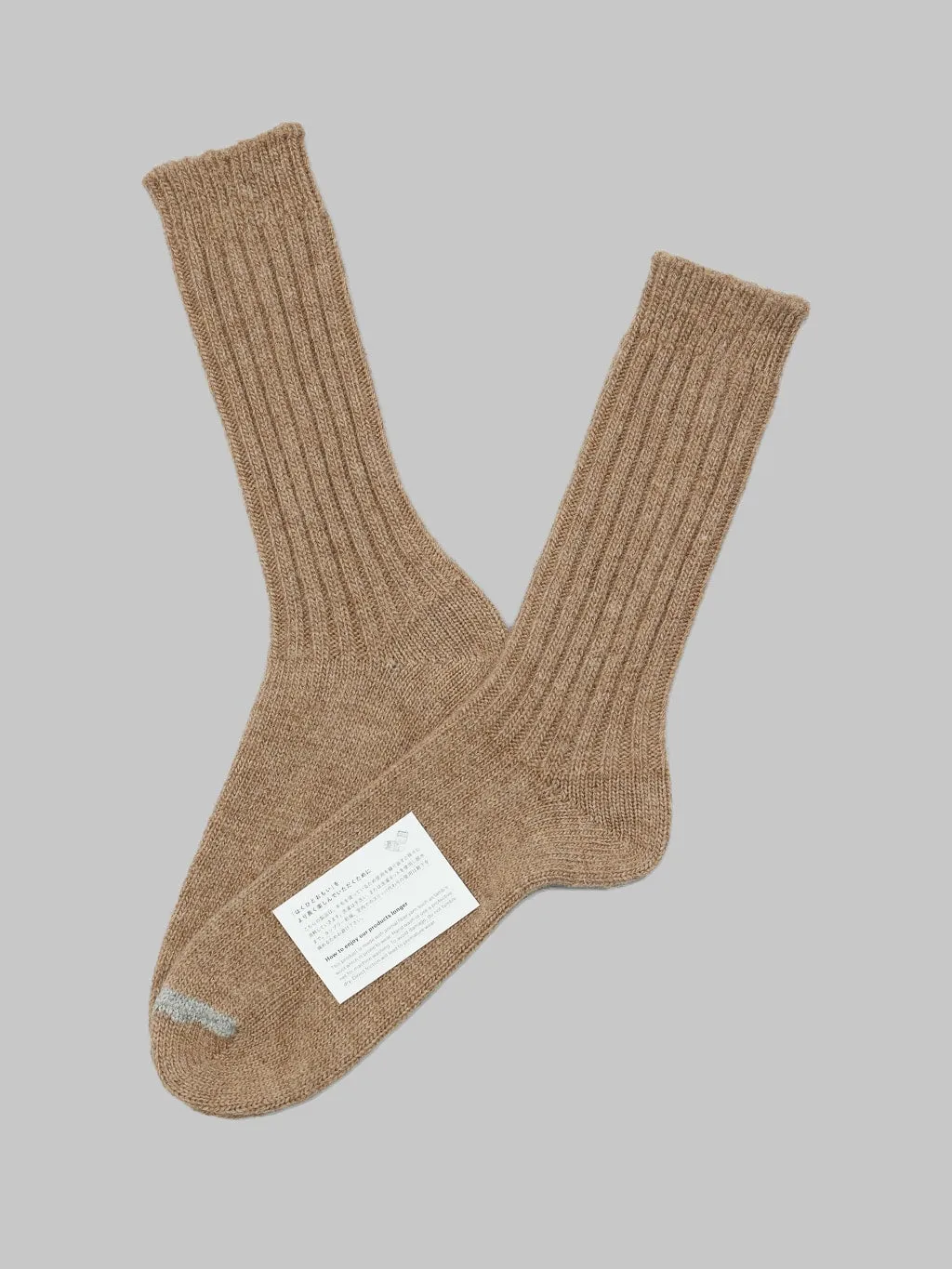 Nishiguchi Kutsushita Wool Ribbed Socks Beige