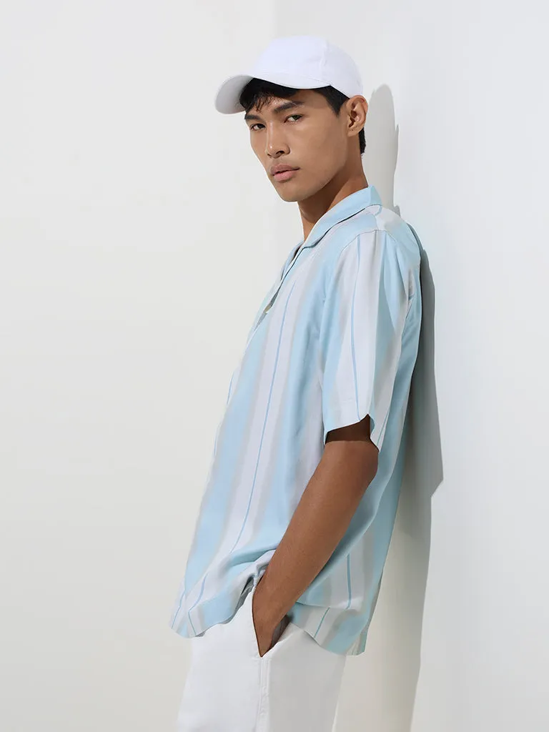 Nuon Blue Stripe Printed Relaxed-Fit Shirt
