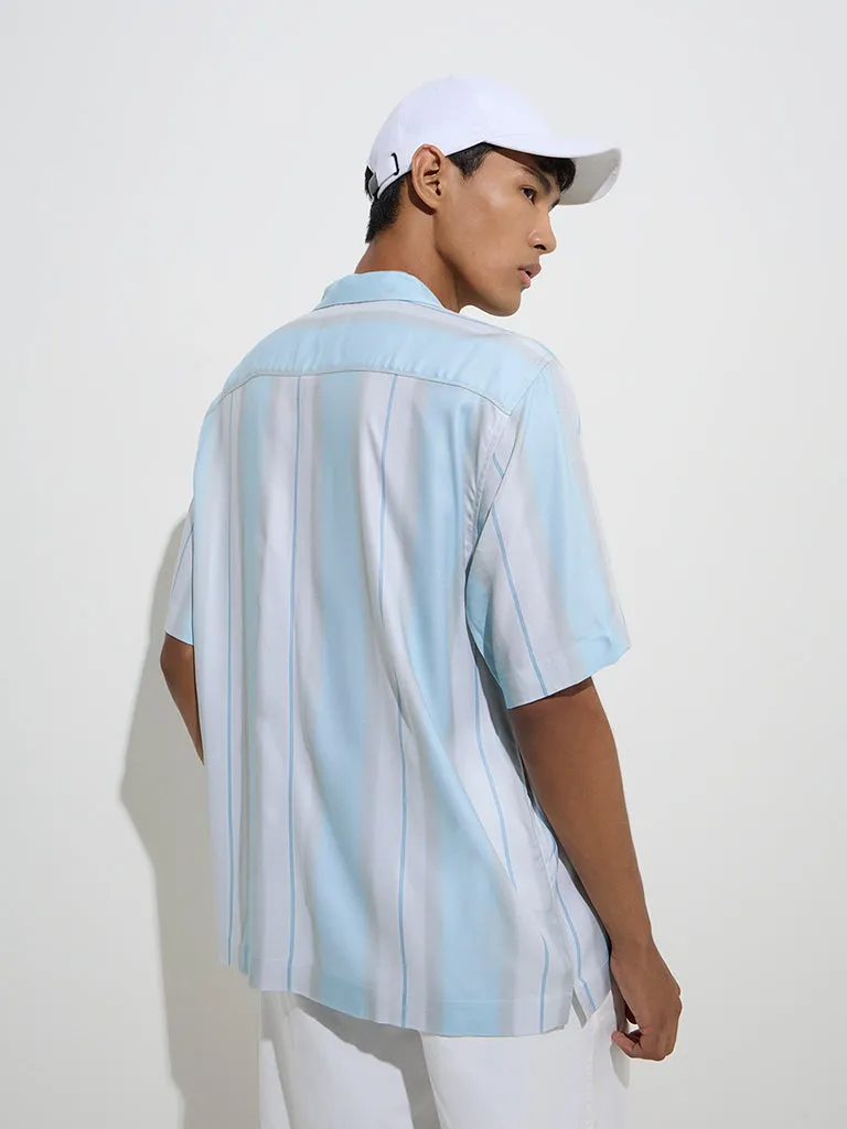 Nuon Blue Stripe Printed Relaxed-Fit Shirt
