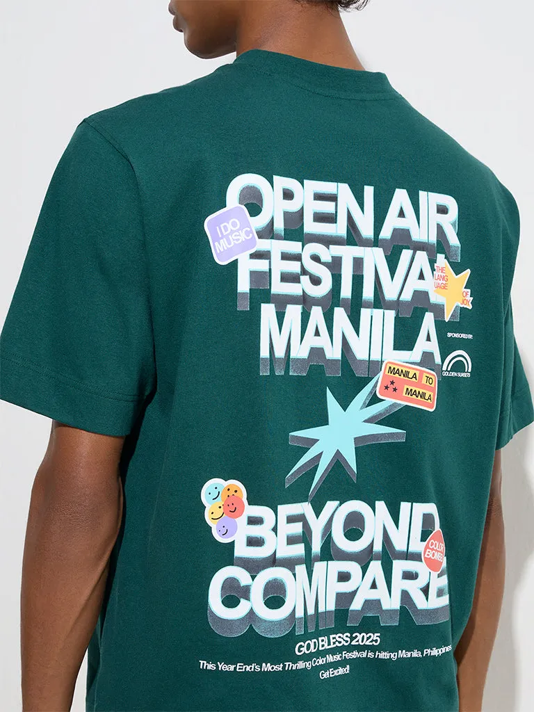 Nuon Green Typographic Relaxed-Fit Cotton T-Shirt