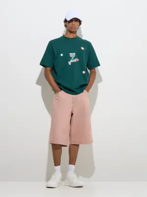 Nuon Green Typographic Relaxed-Fit Cotton T-Shirt