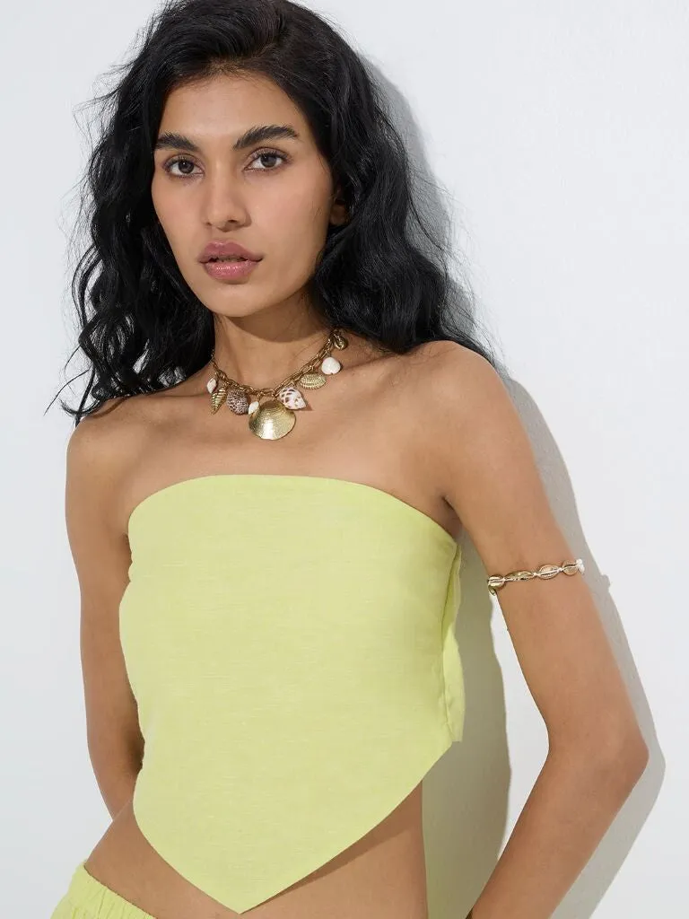 Nuon Lime Solid Cotton-Blend Top