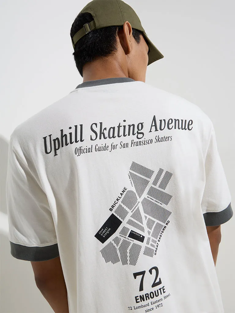 Nuon Off-White Text Design Relaxed-Fit Cotton T-Shirt