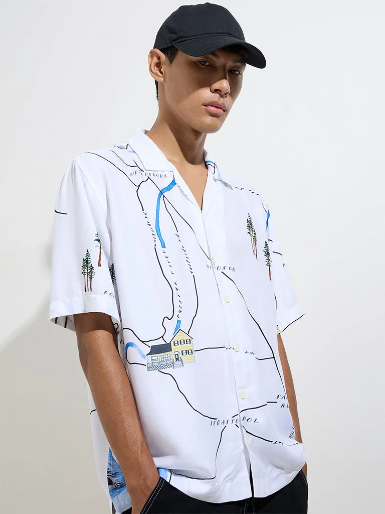 Nuon White Printed Relaxed-Fit Shirt
