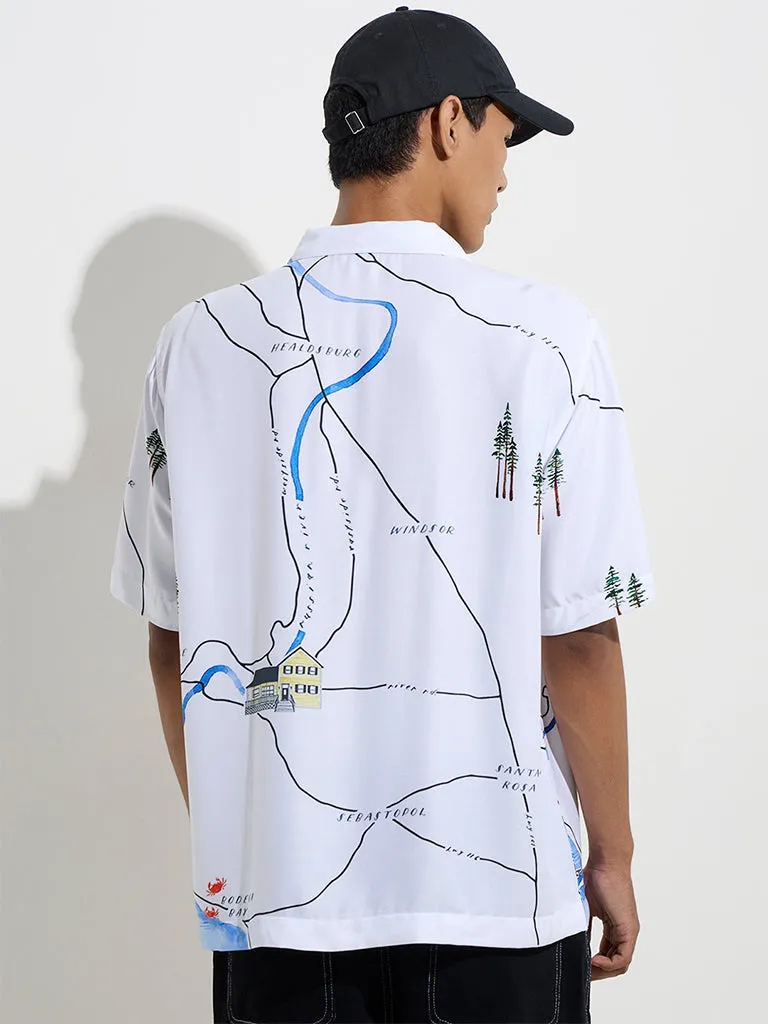 Nuon White Printed Relaxed-Fit Shirt