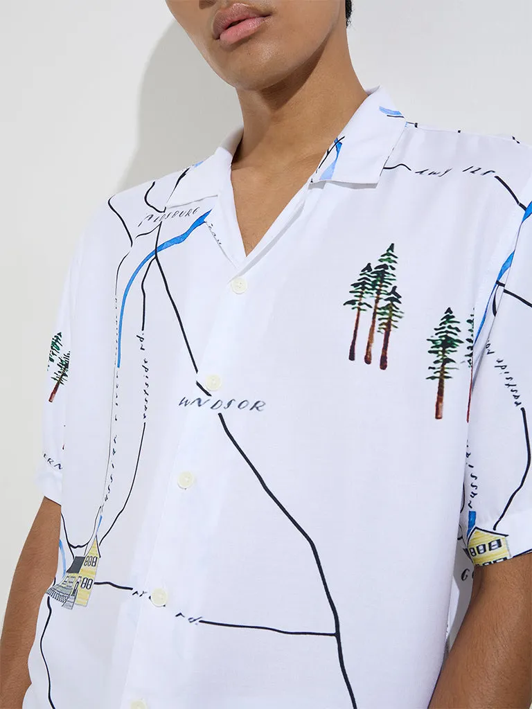 Nuon White Printed Relaxed-Fit Shirt