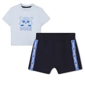 Pale Blue Cat-Bear Shorts Set